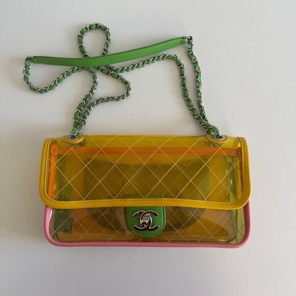 Chanel 18S Coco Splash Pastel Rainbow PVC Medium Flap Bag - Picture 2 of 11